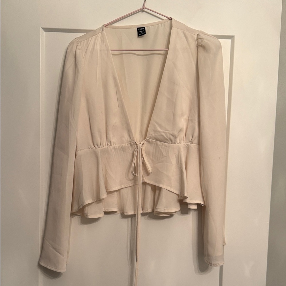 H&M Cream Flowy Tie-Front Blouse
